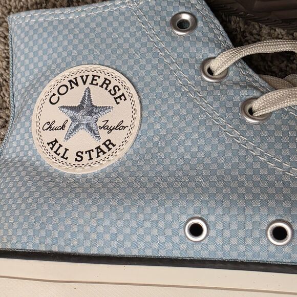 Converse Chuck Taylor All Star  High Top Shoes Size 8.5 Platform Blue Checkered - Picture 2 of 13